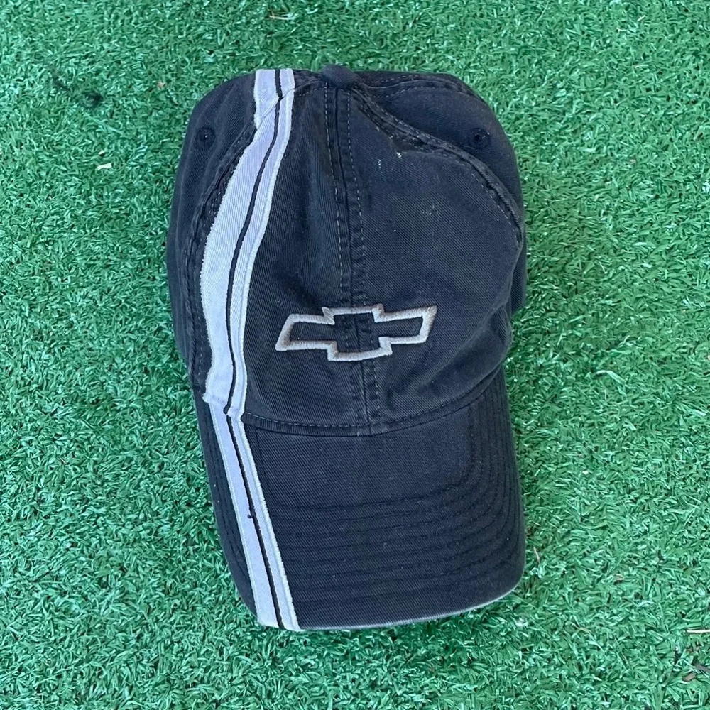 Chevrolet Black and Gray Embroidered Logo Racing Stripe Baseball Cap